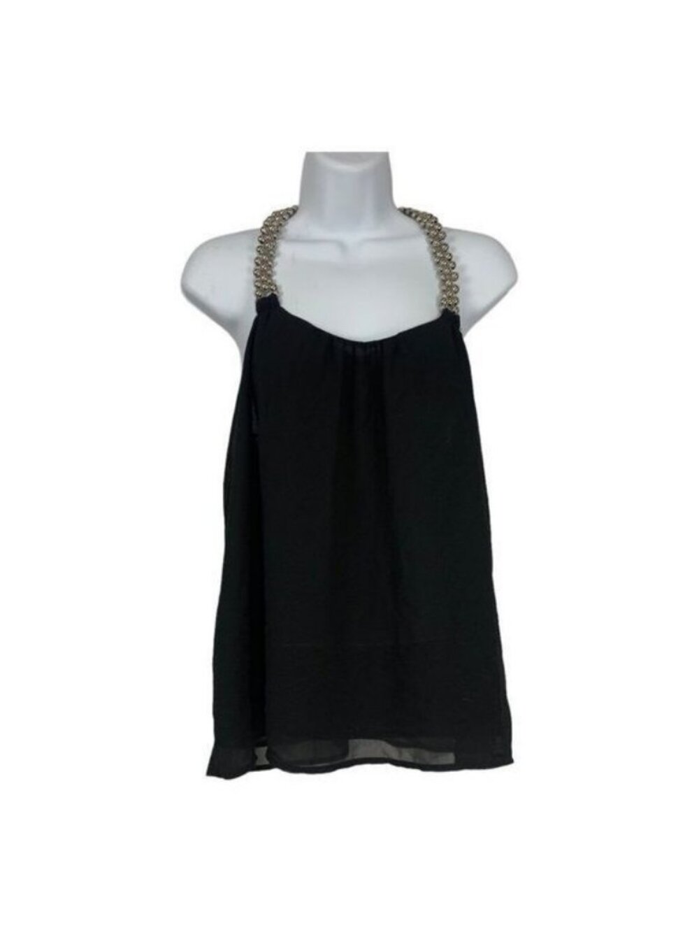 Forever 21 Womens Black Sleeveless Halter Top Small Beaded Strap Lightweight